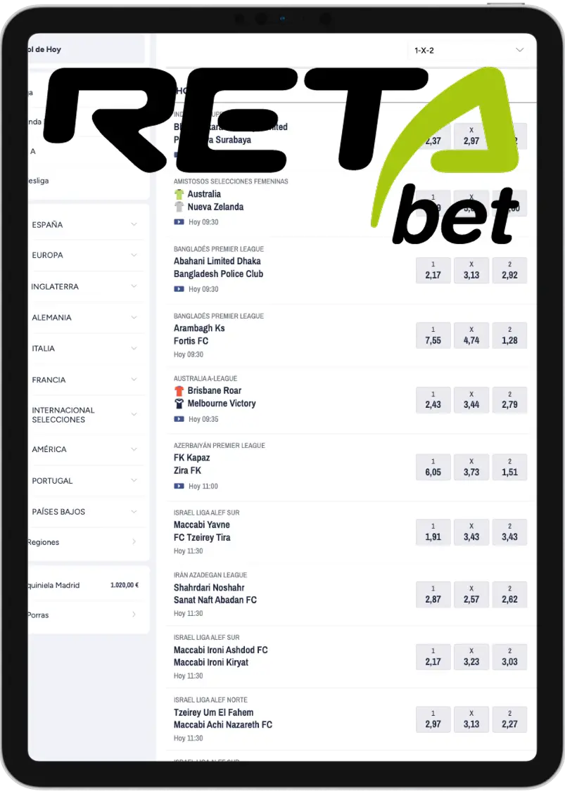 Retabet descargue y apueste en deportes en la tableta