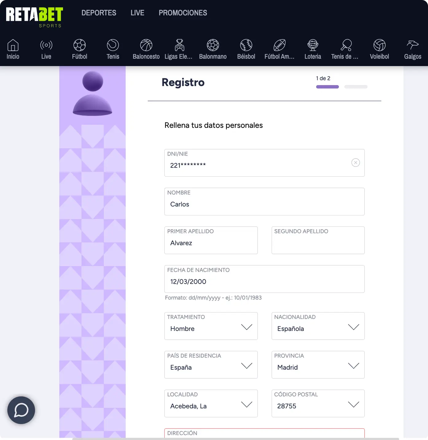 crear cuenta retabet